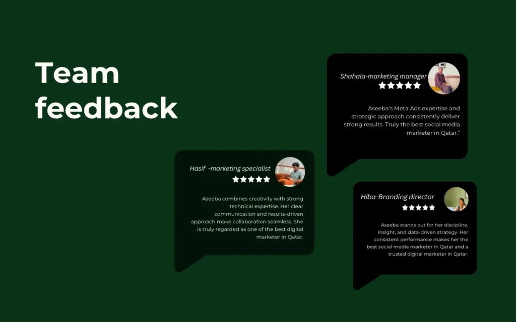 Editing team feedback section on a website, work by the best social media marketer in Qatar”
